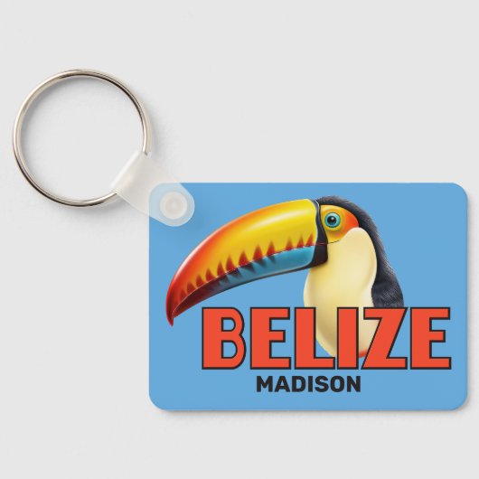 Porte-clés Nom et texte personnalisés BELIZE Toucan (Verso)