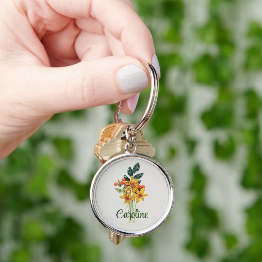 Porte-clés Nom, Fleurs rembourrées en papier, Petite Argent r (main)