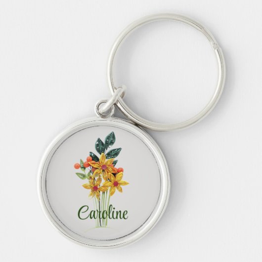 Porte-clés Nom, Fleurs rembourrées en papier, Petite Argent r (Devant)