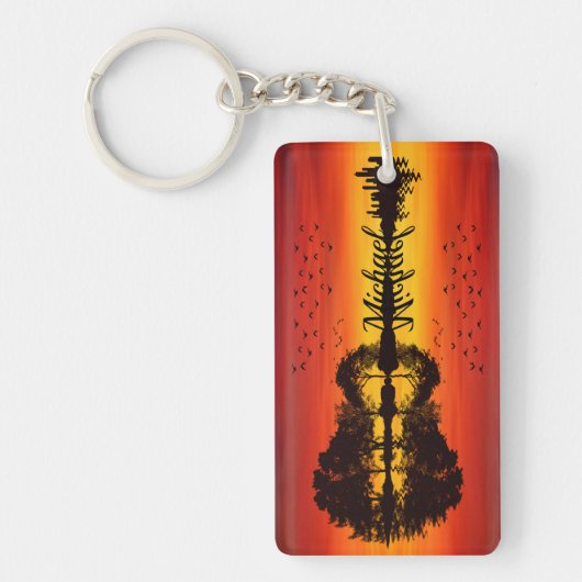Porte-clés Nom guitariste orange moderne Aquarelle (Devant)