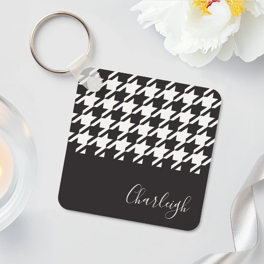 Porte-clés Nom Houndstooth Noir et Blanc Moderne Classique