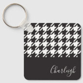 Porte-clés Nom Houndstooth Noir et Blanc Moderne Classique (Recto)