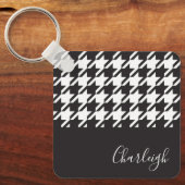 Porte-clés Nom Houndstooth Noir et Blanc Moderne Classique (Recto)