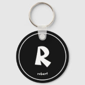 Porte-clés Nom initial de monogame noir et blanc personnalisé (Recto)