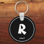 Porte-clés Nom initial de monogame noir et blanc personnalisé (Recto)