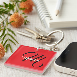 Porte-clés Nom initial minimaliste moderne monogramme rouge