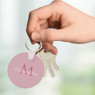 Porte-clés Nom Initial Rose Monogramme Personnalisé Pour Elle