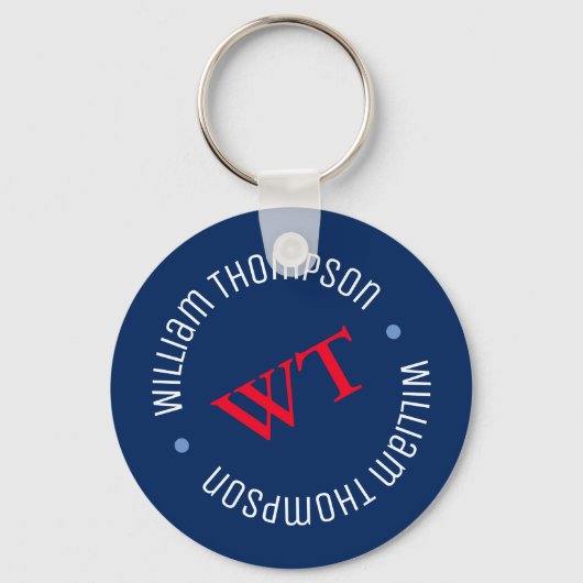 Porte-clés nom initiales monogramme sur bleu (Recto)