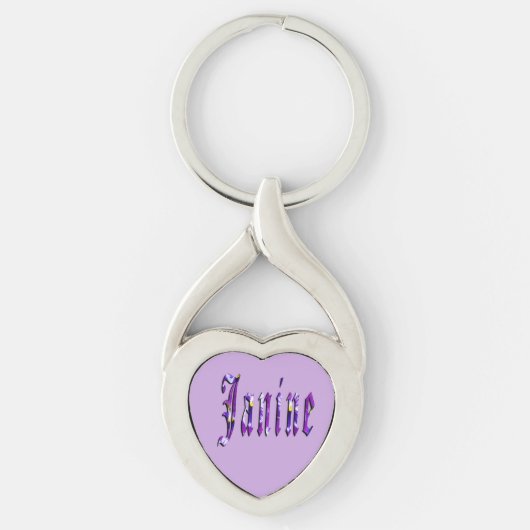 Porte-clés Nom Janine Floral Violet (Devant)