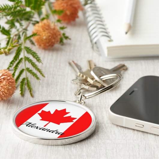 Porte-clés Nom lumineux de drapeau du Canada de feuille (Côté)