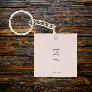Porte-clés Nom moderne & Initiales rose