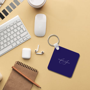 Porte-clés nom monogramme classique minimaliste bleu et blanc