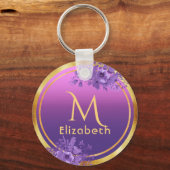 Porte-clés Nom monogramme de glam rose violet (Recto)