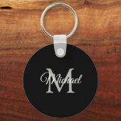 Porte-clés Nom monogramme Élégant Modèle moderne Cercle (Verso)