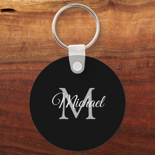 Porte-clés Nom monogramme Élégant Modèle moderne Cercle (Verso)