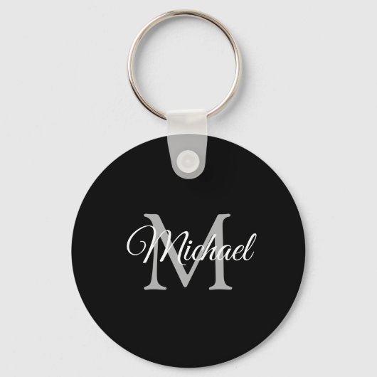 Porte-clés Nom monogramme Élégant Modèle moderne Cercle (Verso)