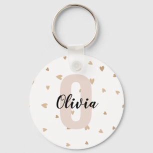 Porte-clés Nom monogramme esthétique en or rose avec des cœur