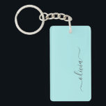 Porte-clés Nom Monogramme Féminin Écriture Moderne Bleu Aqua<br><div class="desc">Porte-clés Nom Monogramme Simple Écriture Bleu Aqua Turquoise. C'est le cadeau idéal pour un anniversaire des 16 ans, un mariage, une douche de mariée, un anniversaire de mariage, une baby shower ou une soirée d'enterrement de vie de jeune fille pour quelqu'un qui aime le luxe clinquant et les styles chic....</div>