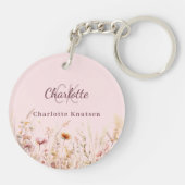 Porte-clés Nom monogramme fleur sauvage beige rose (Dos)