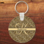 Porte-clés Nom Monogramme Imprimé Léopard Noir Or Guépard  (Recto)