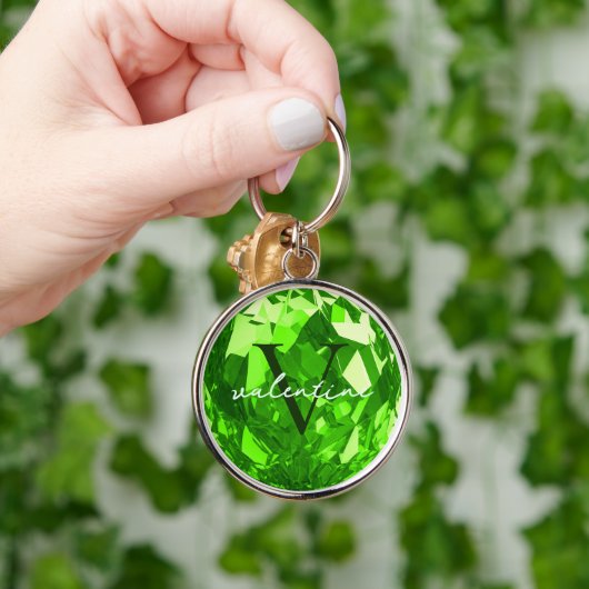 Porte-clés Nom Monogramme moderne Initiales Péridot Premium (Main)