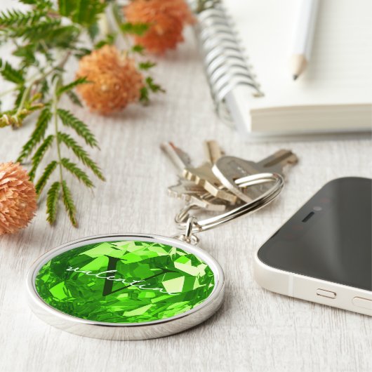 Porte-clés Nom Monogramme moderne Initiales Péridot Premium (Côté)