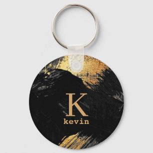 Porte-clés Nom monogramme noir personnalisé élégant moderne