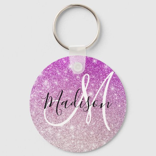 Porte-clés Nom monogramme Paillettes Violet Girly & Glam (Recto)