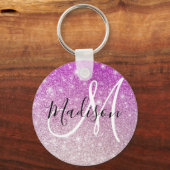 Porte-clés Nom monogramme Paillettes Violet Girly & Glam (Recto)