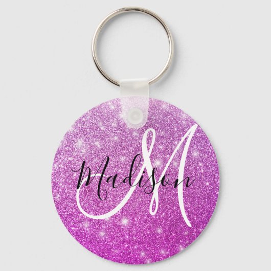 Porte-clés Nom monogramme paillettes violet Girly & Glam (Recto)