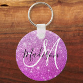 Porte-clés Nom monogramme paillettes violet Girly & Glam (Recto)