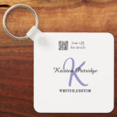 Porte-clés Nom monogramme violet écrivain modifier code QR en (Recto)