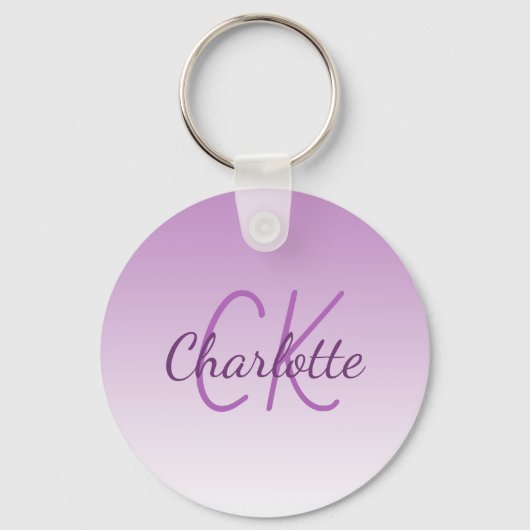Porte-clés Nom monogramme violet minimaliste (Recto)
