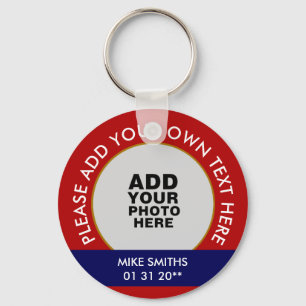 Porte-clés nom, mots & date spéciale, photo rouge