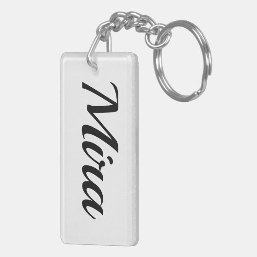 Porte-clés nom personnalisable Mira noir blanc (Dos droit)