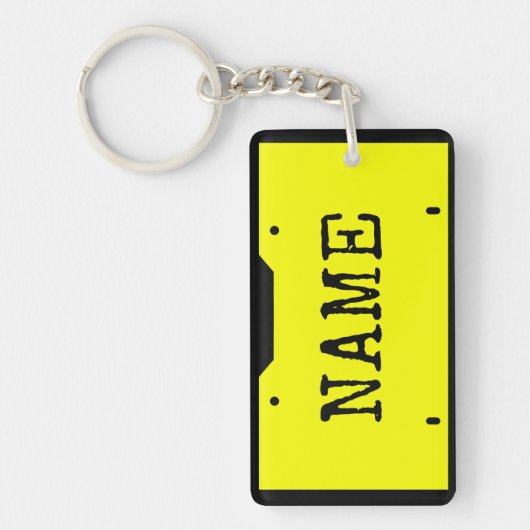 Porte-clés Nom Personnalisable Plaque de licence Jaune Et Noi (Devant)