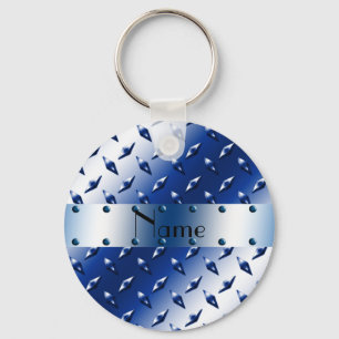 Porte-clés Nom personnalisé acier diamant bleu plaque