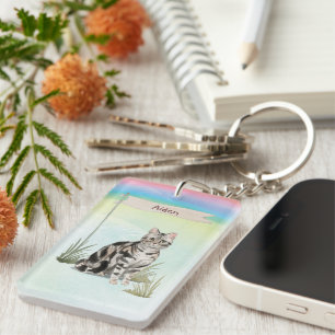 Porte-clés Nom personnalisé American Short cheveux Pet Cat