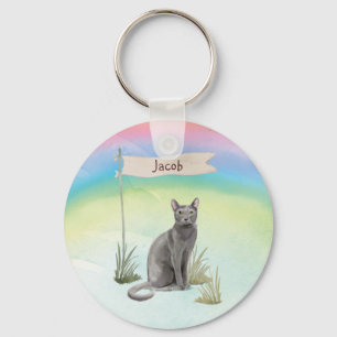 Porte-clés Nom personnalisé Animal de chat russe bleu