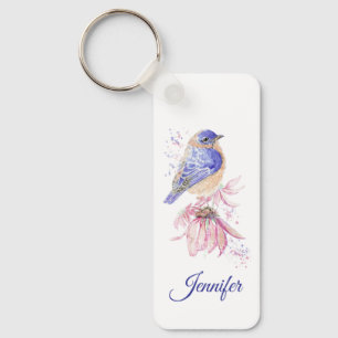 Porte-clés Nom personnalisé Aquarelle Bluebird Garden Oiseau 