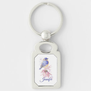 Porte-clés Nom personnalisé Aquarelle Bluebird Garden Oiseau