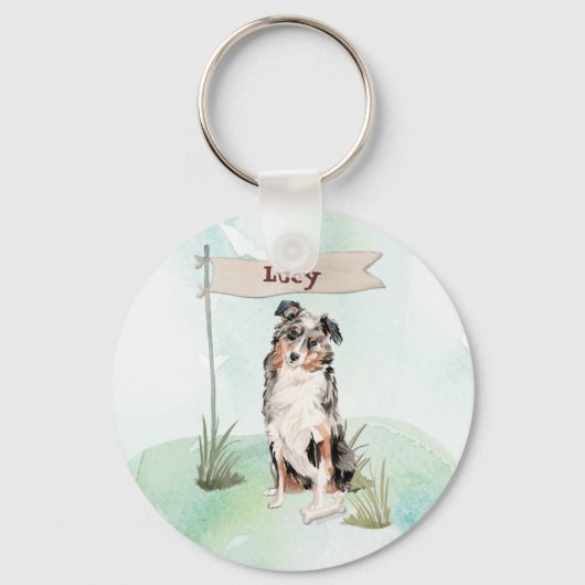 Porte-clés Nom personnalisé Australian Shepherd Pet Dog (Recto)