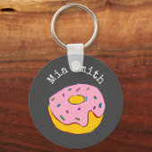 Porte-clés Nom personnalisé beigne rose mignonne sur gris (Recto)