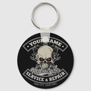Porte-clés Nom personnalisé Biker Mécanique Skull Motorcycle 