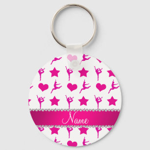 Porte-clés Nom personnalisé blanc rose gymnastique étoiles co