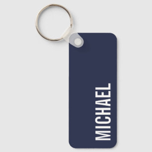 Porte-clés Nom personnalisé bleu marine moderne minimaliste