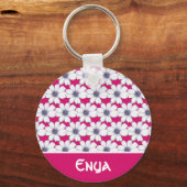 Porte-clés Nom personnalisé Bouton motif de fleur rose Bouton (Recto)