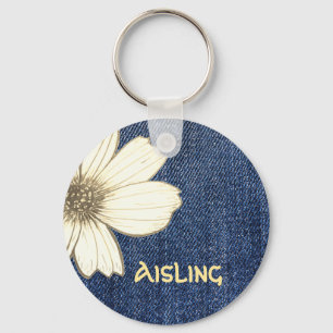 Porte-clés Nom personnalisé Bouton motif de fleurs de marine