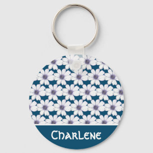 Porte-clés Nom personnalisé Bouton motif de fleurs de marine