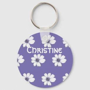 Porte-clés Nom personnalisé Bouton motif de fleurs violettes 